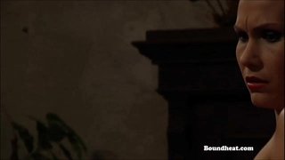 ���ேலாடை எஜமானியும் திருப்பங்களை எடுத்து சவுக்கடி மற்றும் அடிமை பயிற்சி